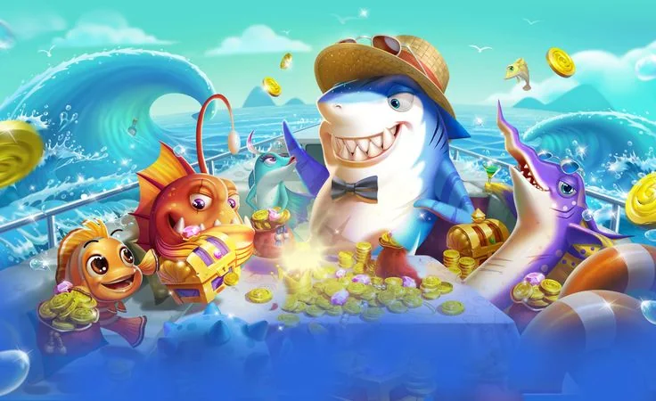 Meriam dan target ikan pada layar permainan arcade