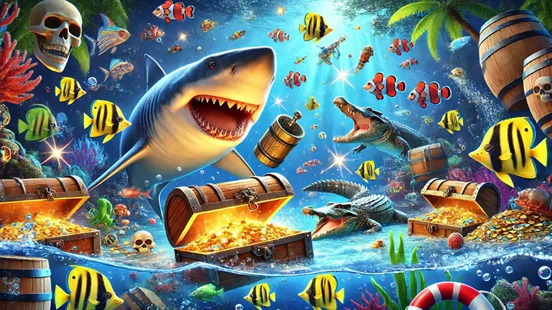 Tampilan permainan tembak ikan dengan suasana bawah laut